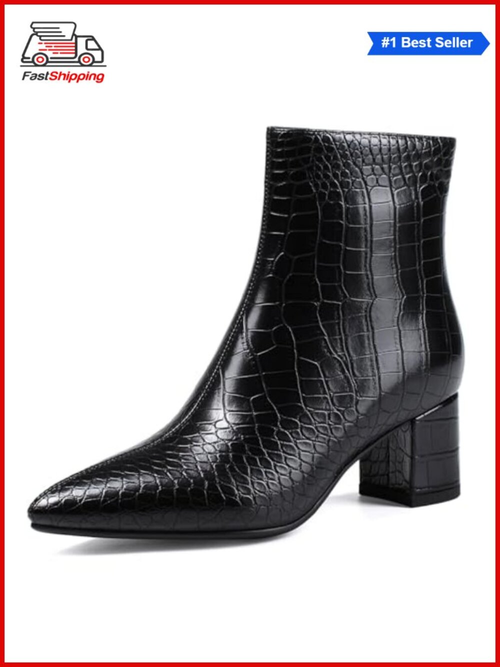 Pointed Toe Ankle Boot Chunky Block Low Heel Booties Matte Leather